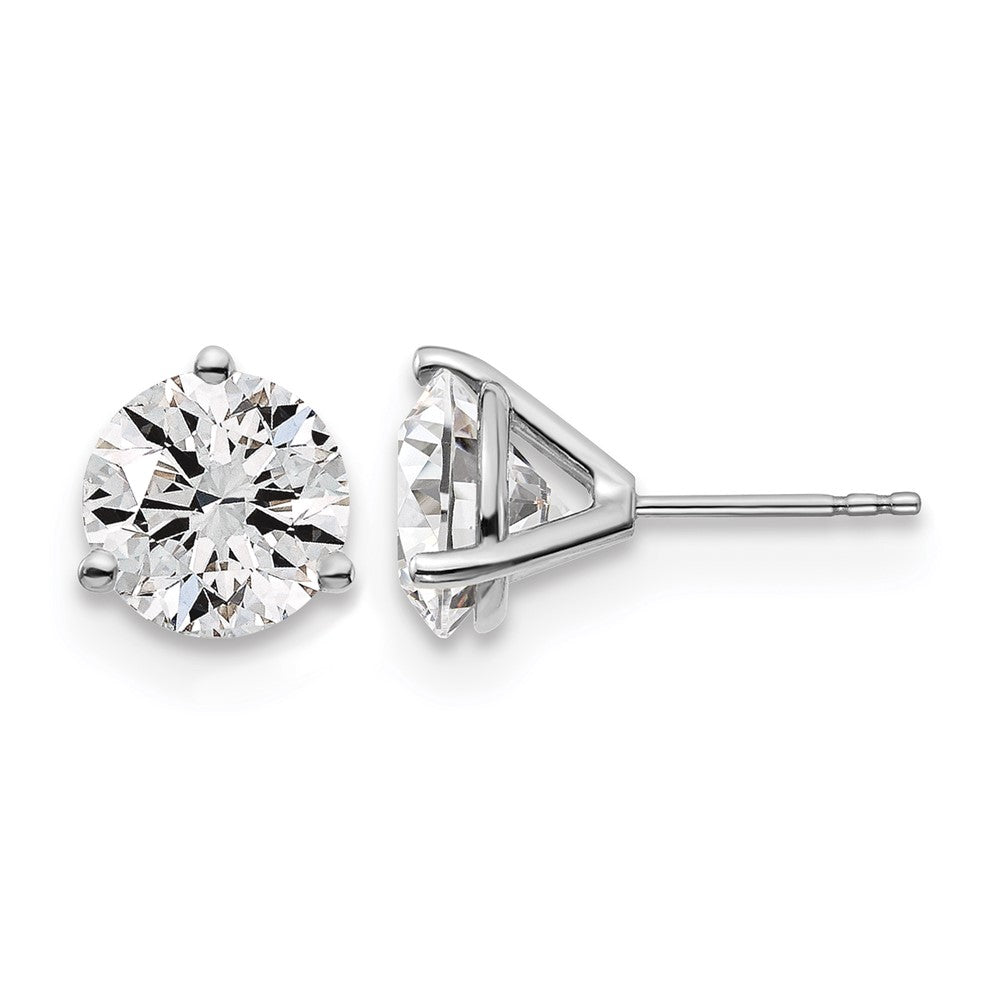 14k White Gold 5 carat Lab Grown Diamond VS+ F+ Round Complete Three Prong Stud Earrings