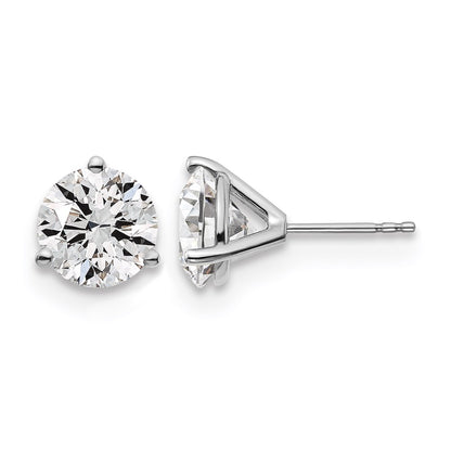 14k White Gold 5 carat Lab Grown Diamond VS+ F+ Round Complete Three Prong Stud Earrings