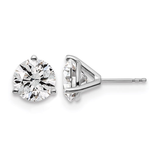 14k White Gold 5 carat Lab Grown Diamond VS+ F+ Round Complete Three Prong Stud Earrings
