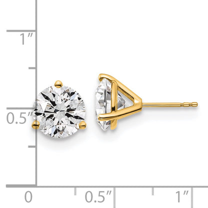 14k 5 carat Lab Grown Diamond VS+ F+ Round Complete Three Prong Stud Earrings