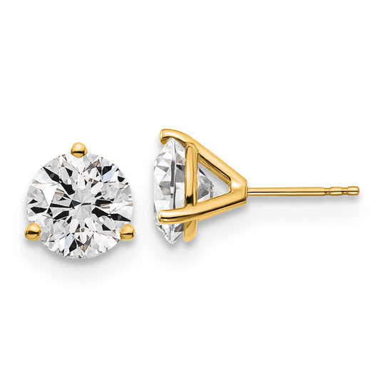 14k 5 carat Lab Grown Diamond VS+ F+ Round Complete Three Prong Stud Earrings