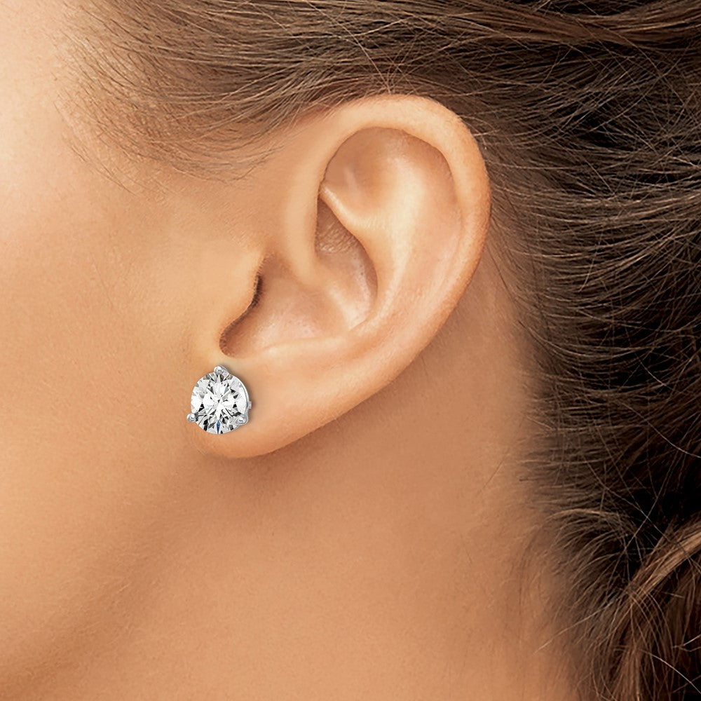 14k White Gold 6 carat Lab Grown Diamond VS/SI+ G+ Round Complete Three Prong Stud Earrings