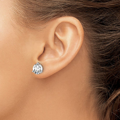 14k White Gold 6 carat Certified Lab Grown Diamond VS/SI+ G+ Round Complete Three Prong Stud Earrings