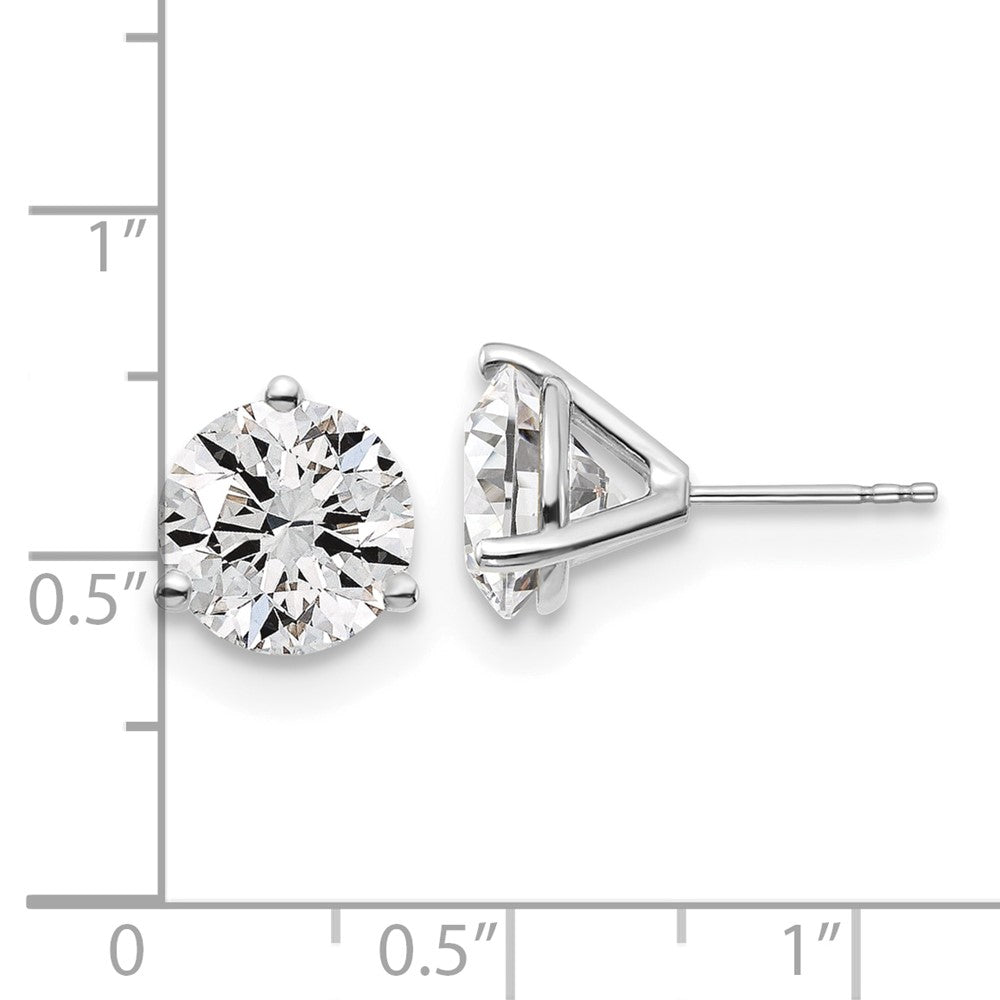 14k White Gold 6 carat Lab Grown Diamond VS/SI+ G+ Round Complete Three Prong Stud Earrings