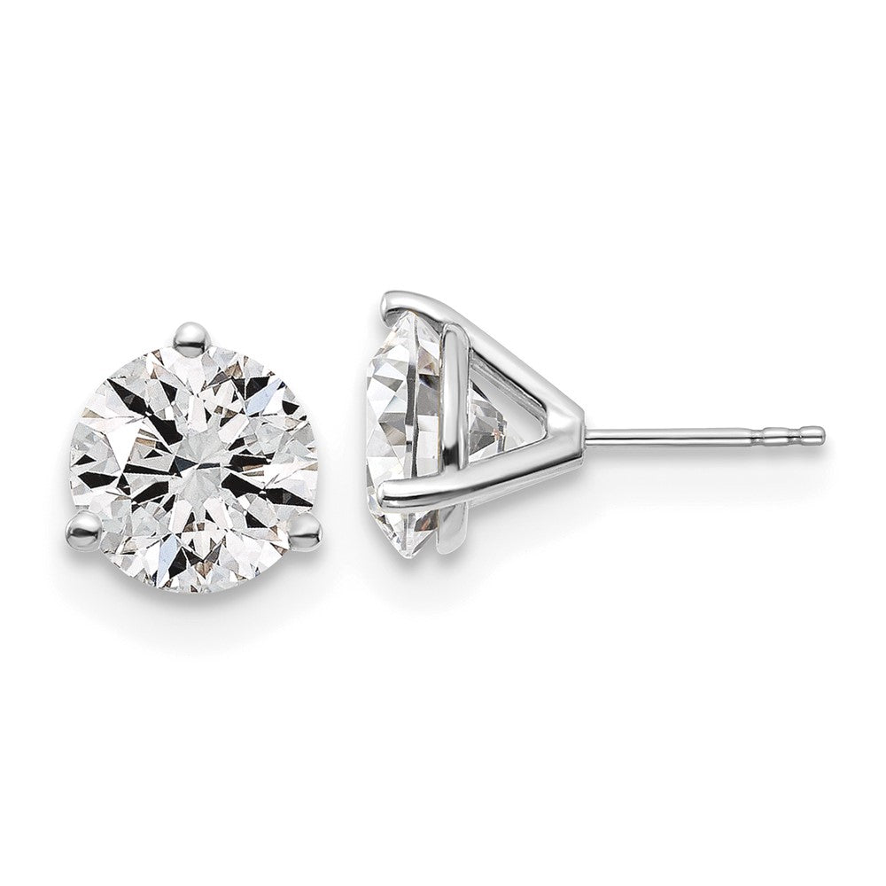 14k White Gold 6 carat Lab Grown Diamond VS/SI+ G+ Round Complete Three Prong Stud Earrings