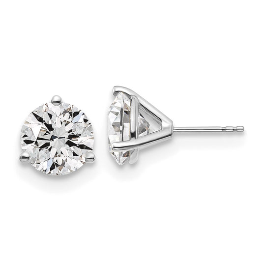 14k White Gold 6 carat Lab Grown Diamond VS/SI+ G+ Round Complete Three Prong Stud Earrings