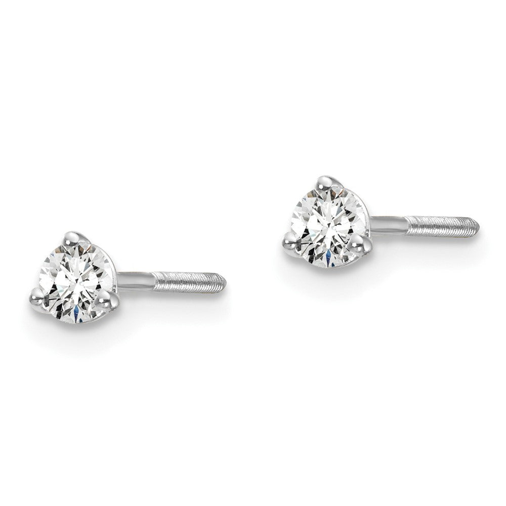 14k White Gold 1/5 carat Certified Lab Grown Diamond VS+ F+ Round Complete Three Prong Screwback Stud Earrings