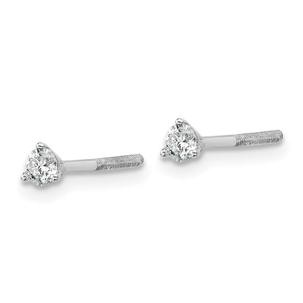 14k White Gold 1/5 carat Lab Grown Diamond VS/SI+ G+ Round Complete Three Prong Screwback Stud Earrings