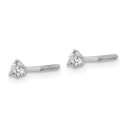 14k White Gold 1/5 carat Lab Grown Diamond VS/SI+ G+ Round Complete Three Prong Screwback Stud Earrings