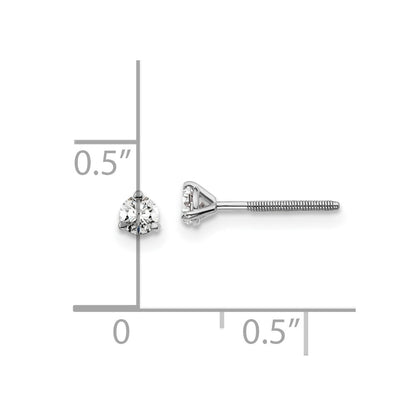 14k White Gold 1/5 carat Lab Grown Diamond VS/SI+ G+ Round Complete Three Prong Screwback Stud Earrings