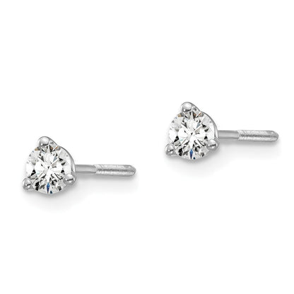 14k White Gold 1/4 carat Certified Lab Grown Diamond VS/SI+ G+ Round Complete Three Prong Screwback Stud Earrings