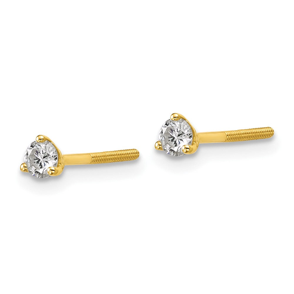 14k 1/4 carat Lab Grown Diamond VS+ F+ Round Complete Three Prong Screwback Stud Earrings