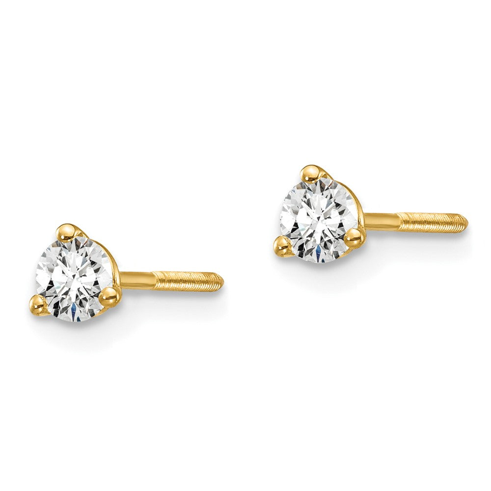 14k 1/4 carat Certified Lab Grown Diamond VS/SI+ G+ Round Complete Three Prong Screwback Stud Earrings