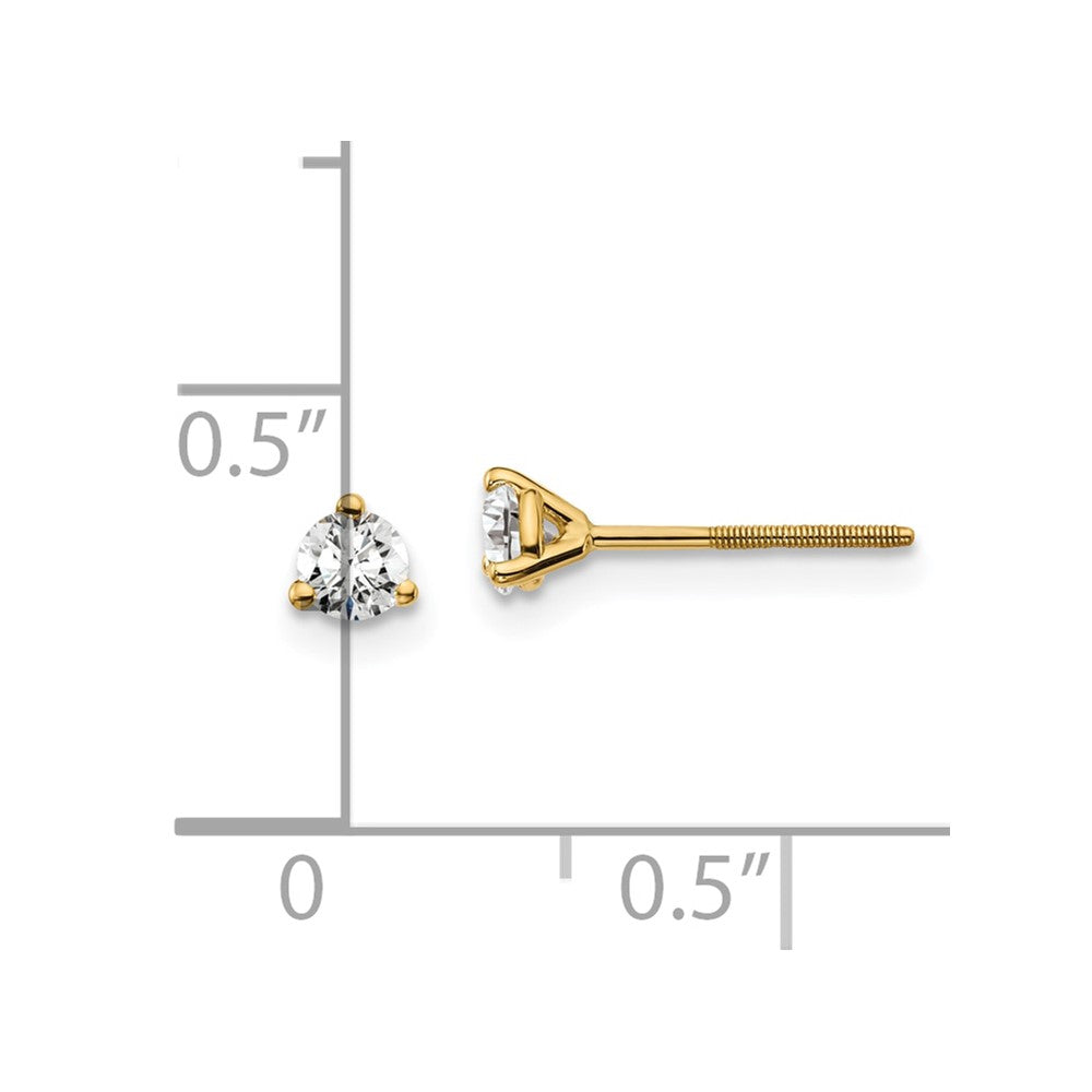 14k 1/4 carat Certified Lab Grown Diamond VS/SI+ G+ Round Complete Three Prong Screwback Stud Earrings
