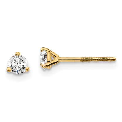 14k 1/4 carat Lab Grown Diamond VS+ F+ Round Complete Three Prong Screwback Stud Earrings