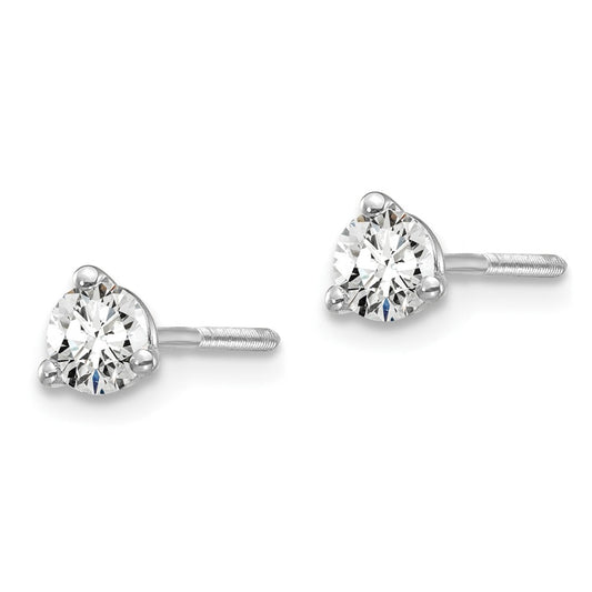 14k White Gold 1/3 carat Lab Grown Diamond VS/SI+ G+ Round Complete Three Prong Screwback Stud Earrings
