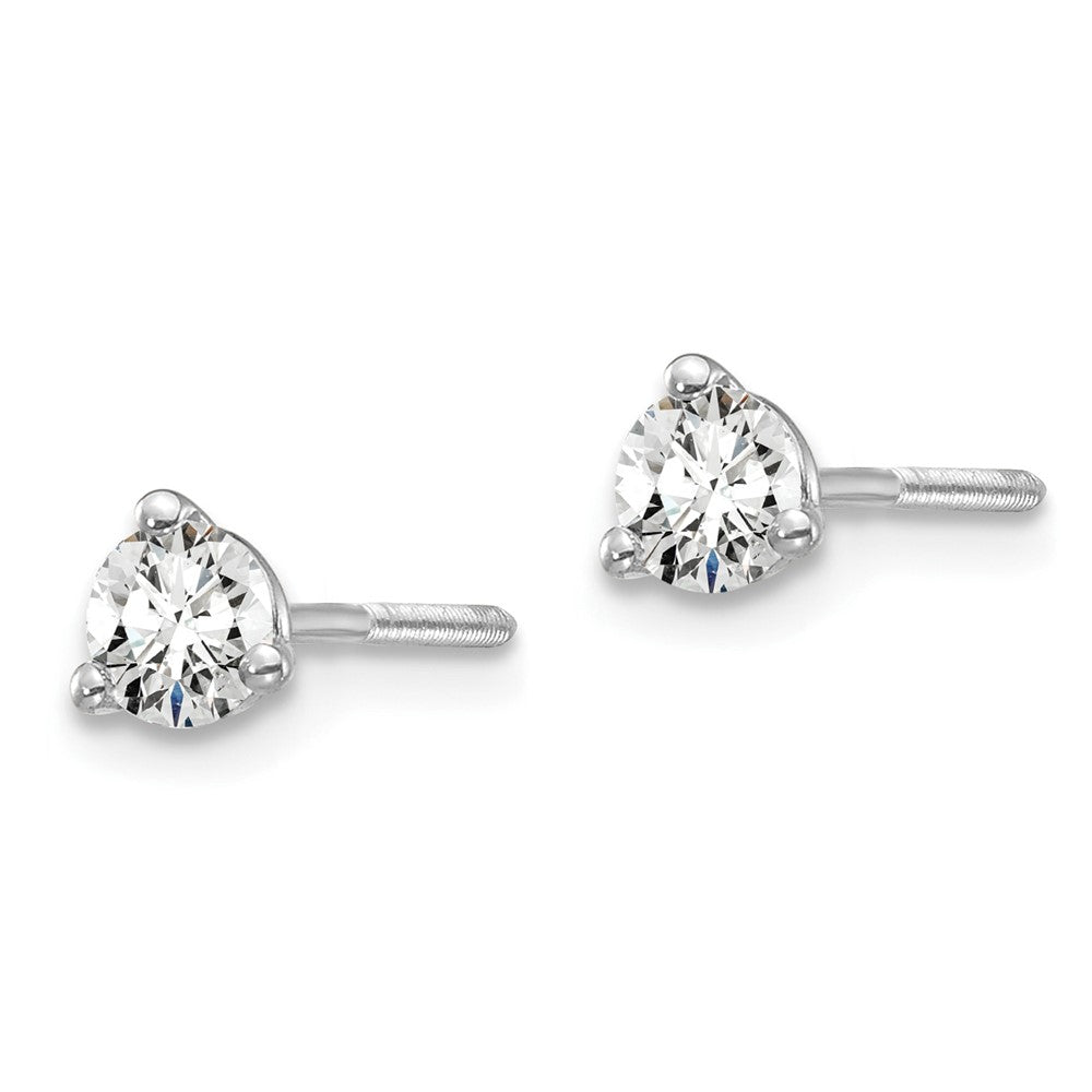 14k White Gold 1/3 carat Certified Lab Grown Diamond VS+ F+ Round Complete Three Prong Screwback Stud Earrings