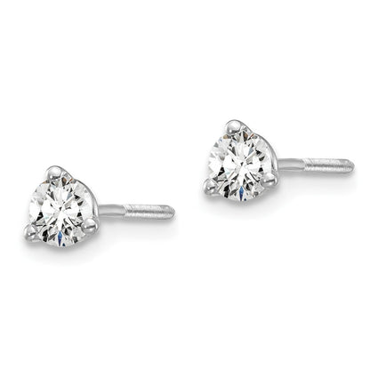 14k White Gold 1/3 carat Certified Lab Grown Diamond VS+ F+ Round Complete Three Prong Screwback Stud Earrings