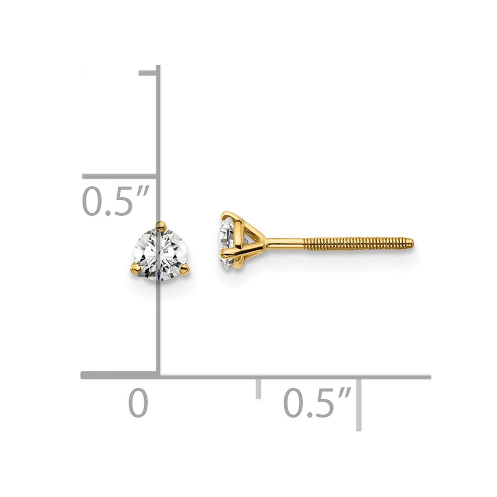 14k 1/3 carat Lab Grown Diamond VS/SI+ G+ Round Complete Three Prong Screwback Stud Earrings