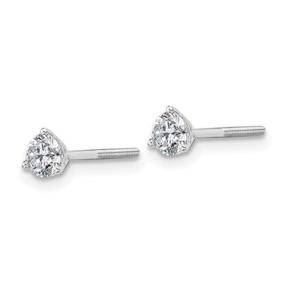 14k White Gold 1/2 carat Certified Lab Grown Diamond VS/SI+ G+ Round Complete Three Prong Screwback Stud Earrings