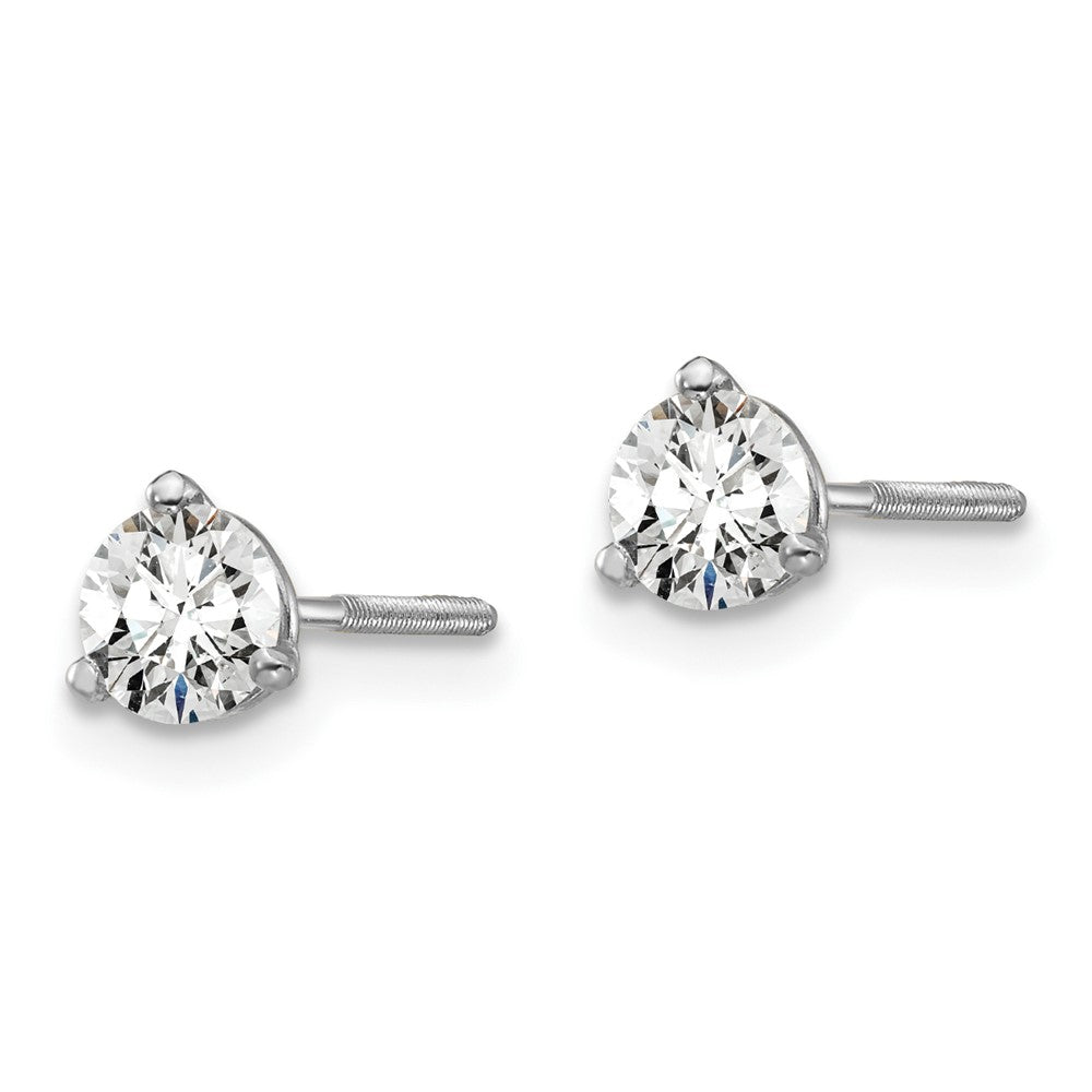 14k White Gold 1/2 carat Lab Grown Diamond VS+ F+ Round Complete Three Prong Screwback Stud Earrings
