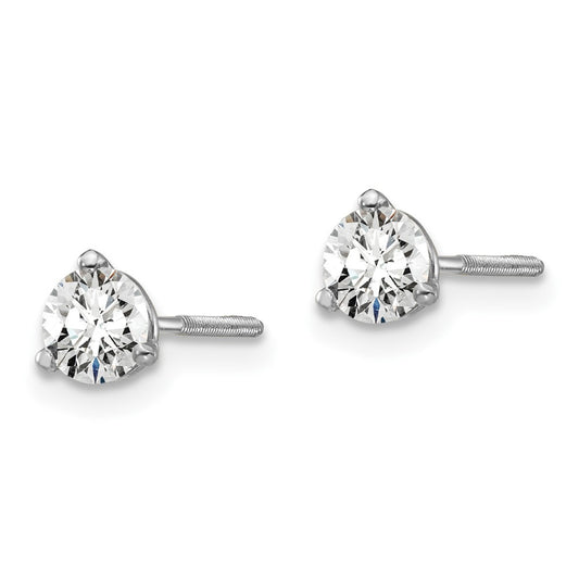 14k White Gold 1/2 carat Lab Grown Diamond VS/SI+ G+ Round Complete Three Prong Screwback Stud Earrings