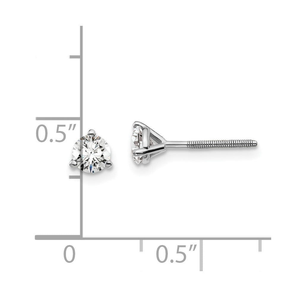14k White Gold 1/2 carat Certified Lab Grown Diamond VS/SI+ G+ Round Complete Three Prong Screwback Stud Earrings