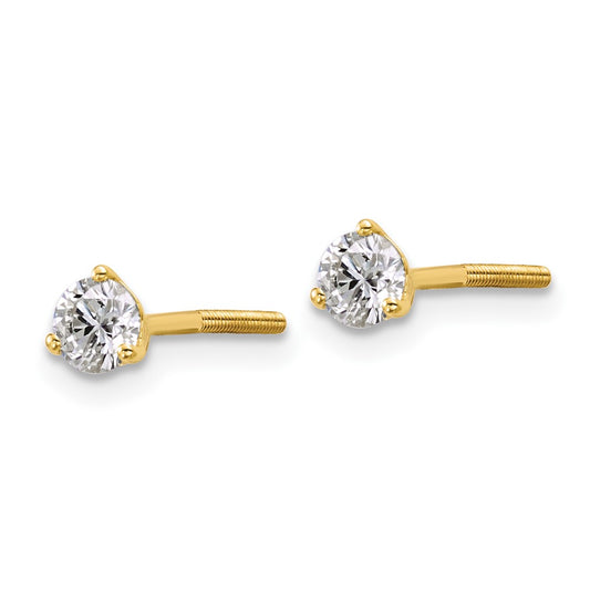 14k 1/2 carat Certified Lab Grown Diamond VS+ F+ Round Complete Three Prong Screwback Stud Earrings