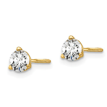 14k 1/2 carat Lab Grown Diamond VS/SI+ G+ Round Complete Three Prong Screwback Stud Earrings