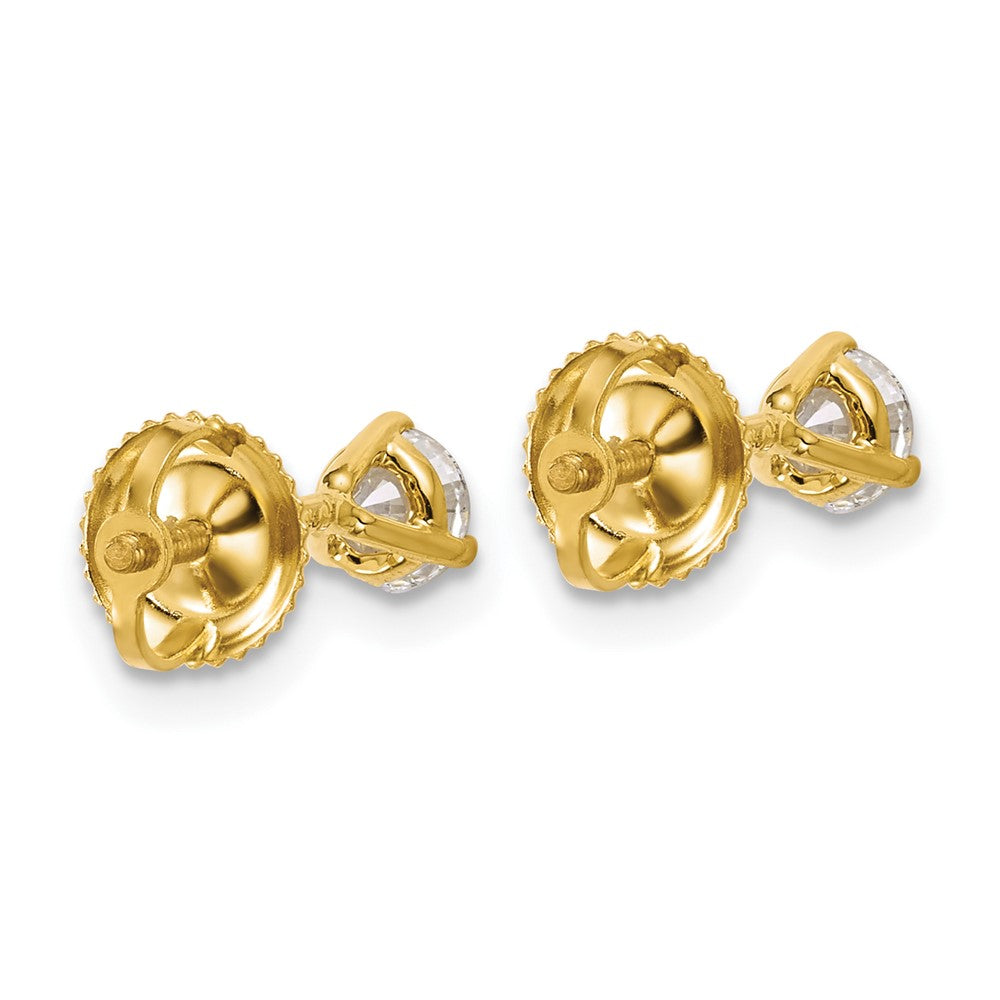 14k 1/2 carat Certified Lab Grown Diamond VS+ F+ Round Complete Three Prong Screwback Stud Earrings