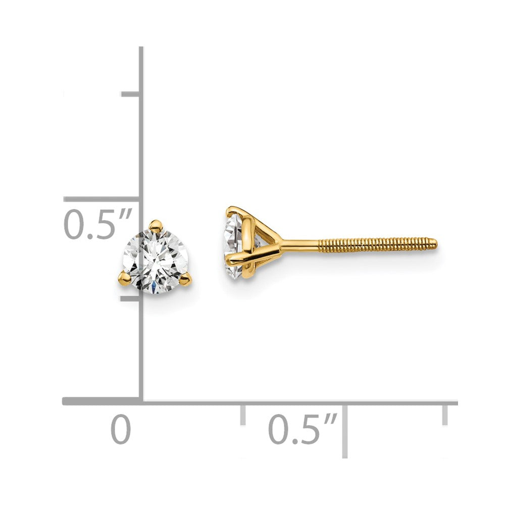 14k 1/2 carat Certified Lab Grown Diamond VS+ F+ Round Complete Three Prong Screwback Stud Earrings