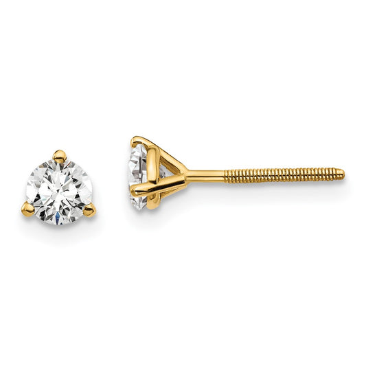 14k 1/2 carat Certified Lab Grown Diamond VS+ F+ Round Complete Three Prong Screwback Stud Earrings