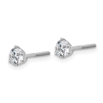 14k White Gold 5/8 carat Certified Lab Grown Diamond VS+ F+ Round Complete Three Prong Screwback Stud Earrings