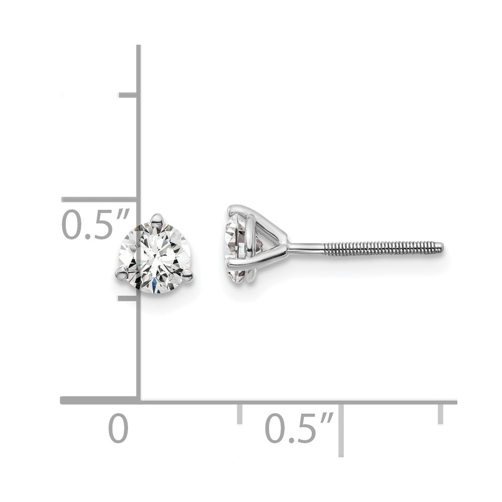 14k White Gold 5/8 carat Lab Grown Diamond VS+ F+ Round Complete Three Prong Screwback Stud Earrings