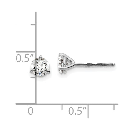 14k White Gold 5/8 carat Lab Grown Diamond VS+ F+ Round Complete Three Prong Screwback Stud Earrings