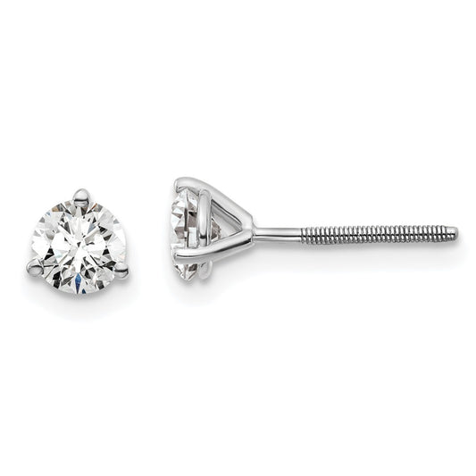 14k White Gold 5/8 carat Certified Lab Grown Diamond VS+ F+ Round Complete Three Prong Screwback Stud Earrings