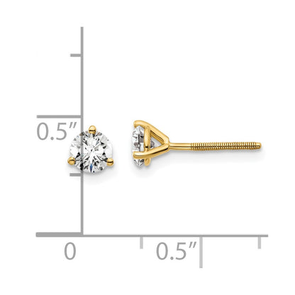 14k 5/8 carat Certified Lab Grown Diamond VS+ F+ Round Complete Three Prong Screwback Stud Earrings