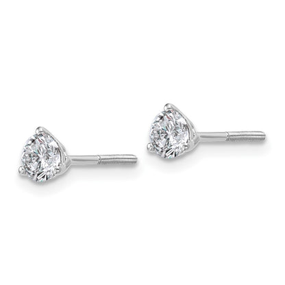 14k White Gold 3/4 carat Certified Lab Grown Diamond VS+ F+ Round Complete Three Prong Screwback Stud Earrings