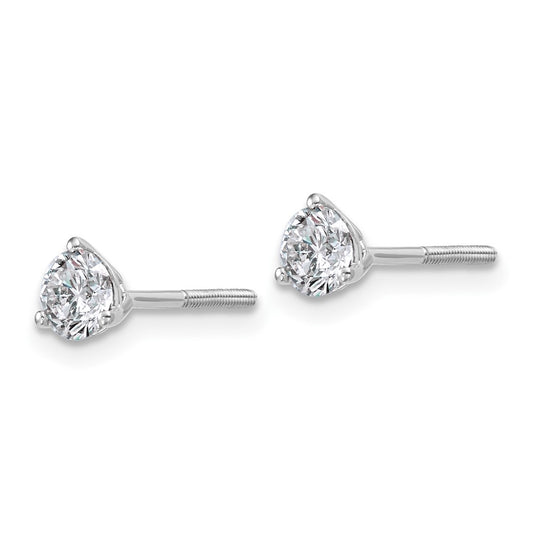 14k White Gold 3/4 carat Certified Lab Grown Diamond VS+ F+ Round Complete Three Prong Screwback Stud Earrings