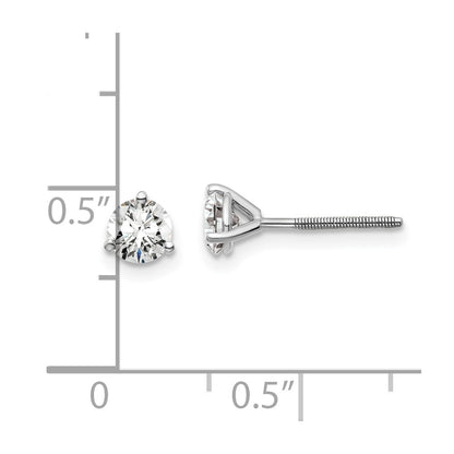 14k White Gold 3/4 carat Lab Grown Diamond VS+ F+ Round Complete Three Prong Screwback Stud Earrings
