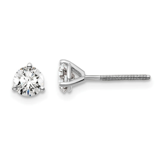 14k White Gold 3/4 carat Certified Lab Grown Diamond VS/SI+ G+ Round Complete Three Prong Screwback Stud Earrings
