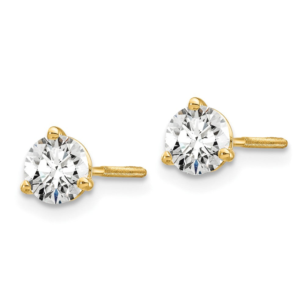 14k 3/4 carat Lab Grown Diamond VS/SI+ G+ Round Complete Three Prong Screwback Stud Earrings