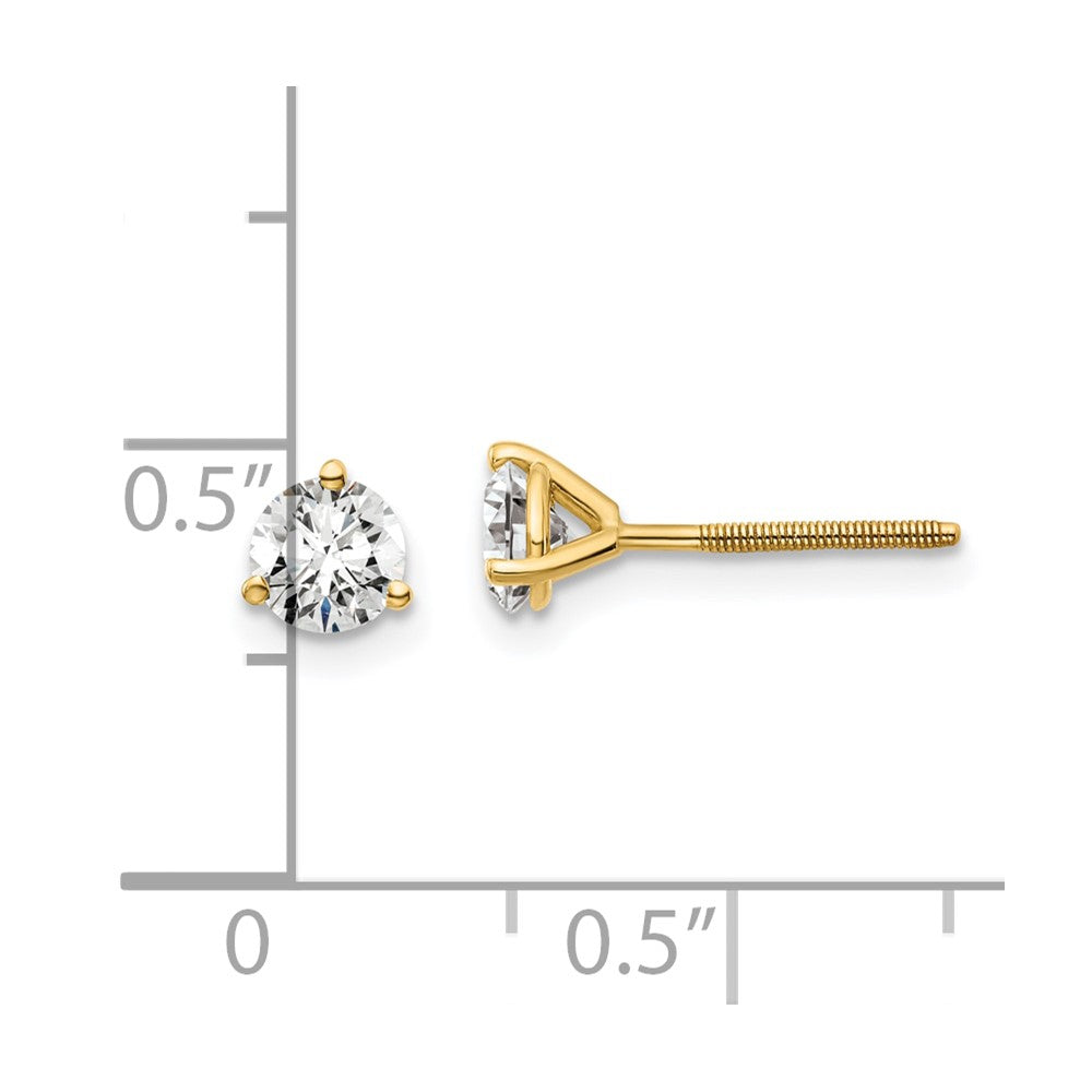 14k 3/4 carat Lab Grown Diamond VS/SI+ G+ Round Complete Three Prong Screwback Stud Earrings