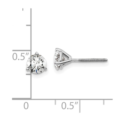 14k White Gold 1 carat Lab Grown Diamond VS+ F+ Round Complete Three Prong Screwback Stud Earrings