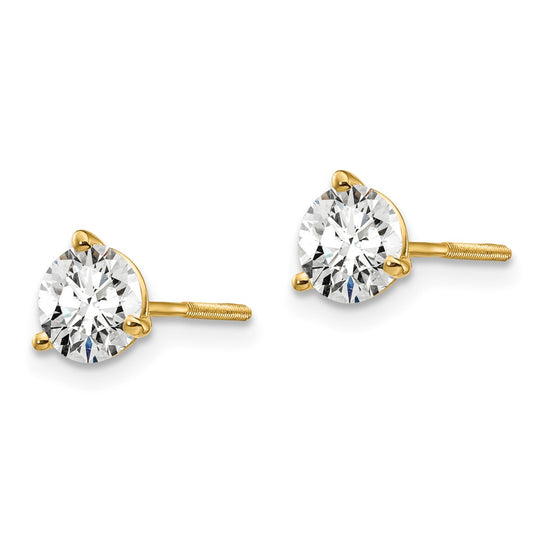 14k 1 carat Lab Grown Diamond VS/SI+ G+ Round Complete Three Prong Screwback Stud Earrings