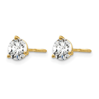 14k 1 carat Lab Grown Diamond VS+ F+ Round Complete Three Prong Screwback Stud Earrings