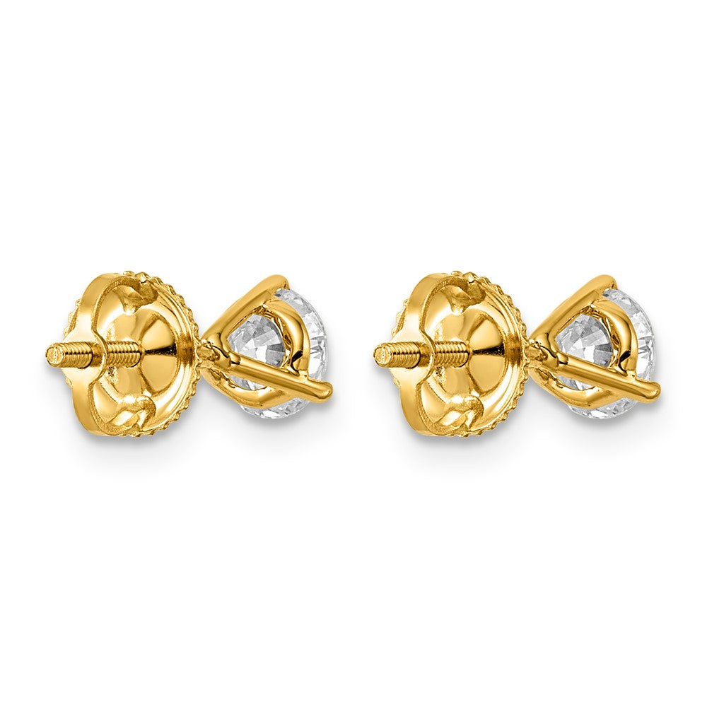 14k 1 carat Lab Grown Diamond VS+ F+ Round Complete Three Prong Screwback Stud Earrings