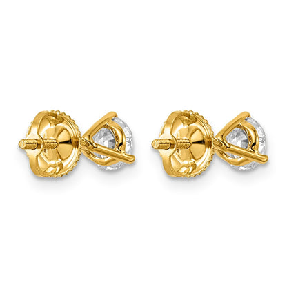 14k 1 carat Lab Grown Diamond VS+ F+ Round Complete Three Prong Screwback Stud Earrings