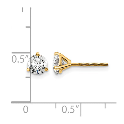 14k 1 carat Lab Grown Diamond VS+ F+ Round Complete Three Prong Screwback Stud Earrings