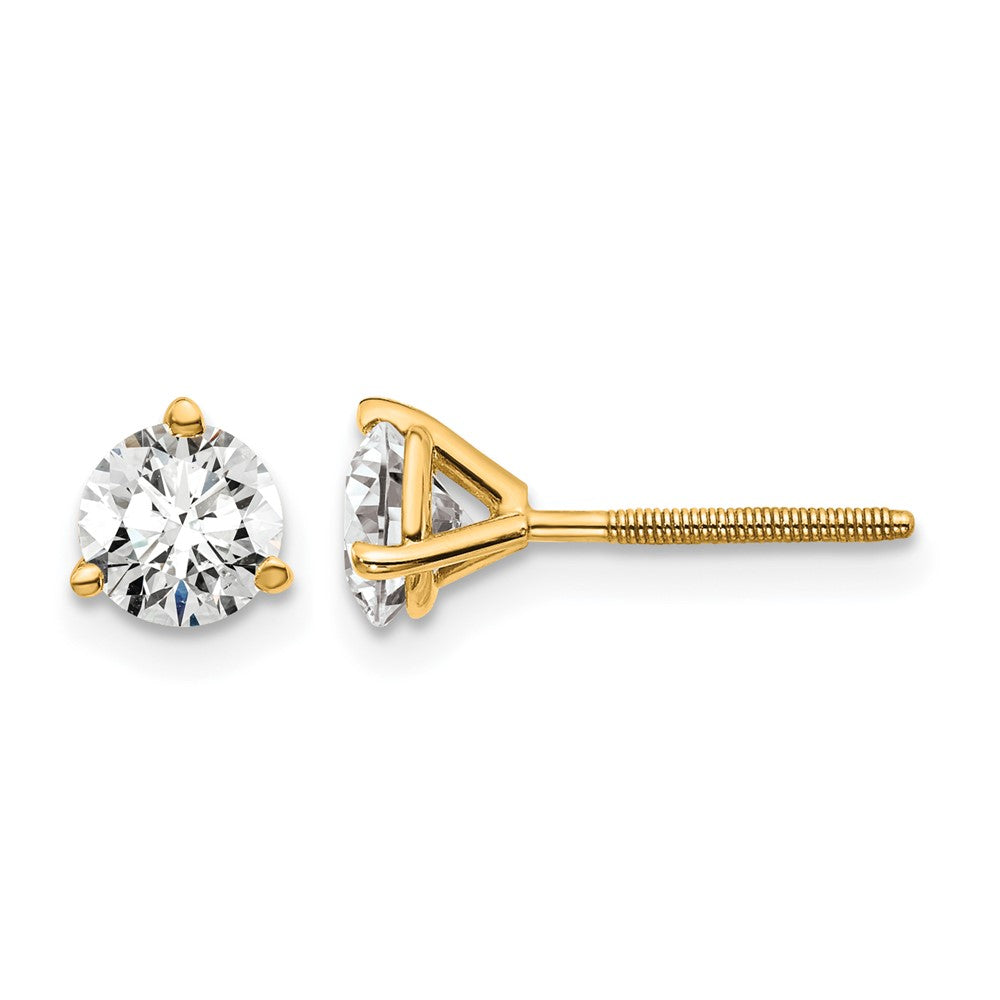 14k 1 carat Lab Grown Diamond VS+ F+ Round Complete Three Prong Screwback Stud Earrings